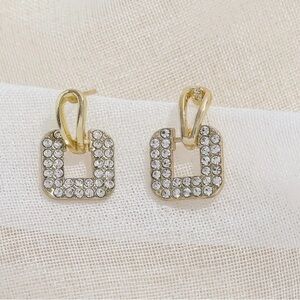 Gorgeous Square Inlaid Rhinestone Drop Dangle Earrings — Golden colored